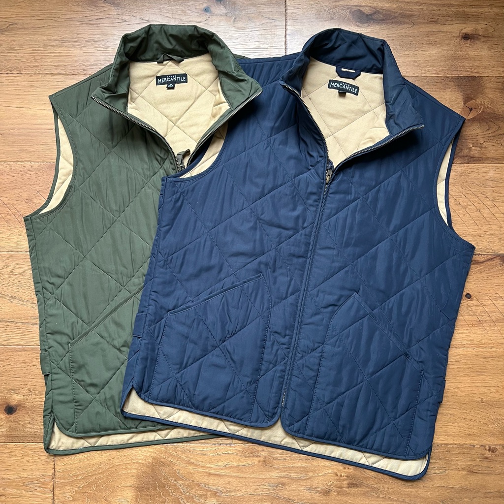 Lot Of 2 J. Crew Factory Quilted Men's Vest - Navy/Forest - Sz Medium